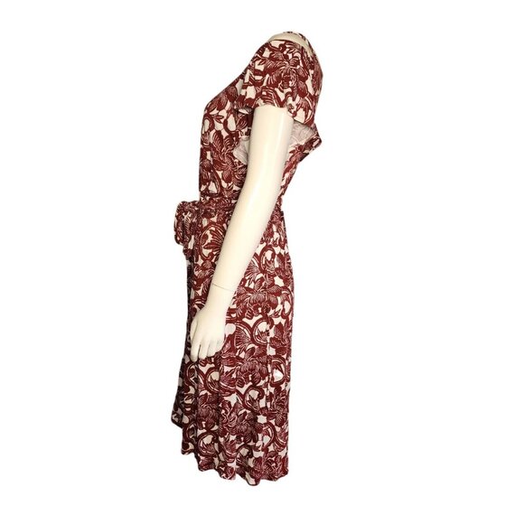 Ann Taylor Loft Dress Womens Size L Large Purple White Floral Tie Waist Hawaiian - Picture 2 of 6